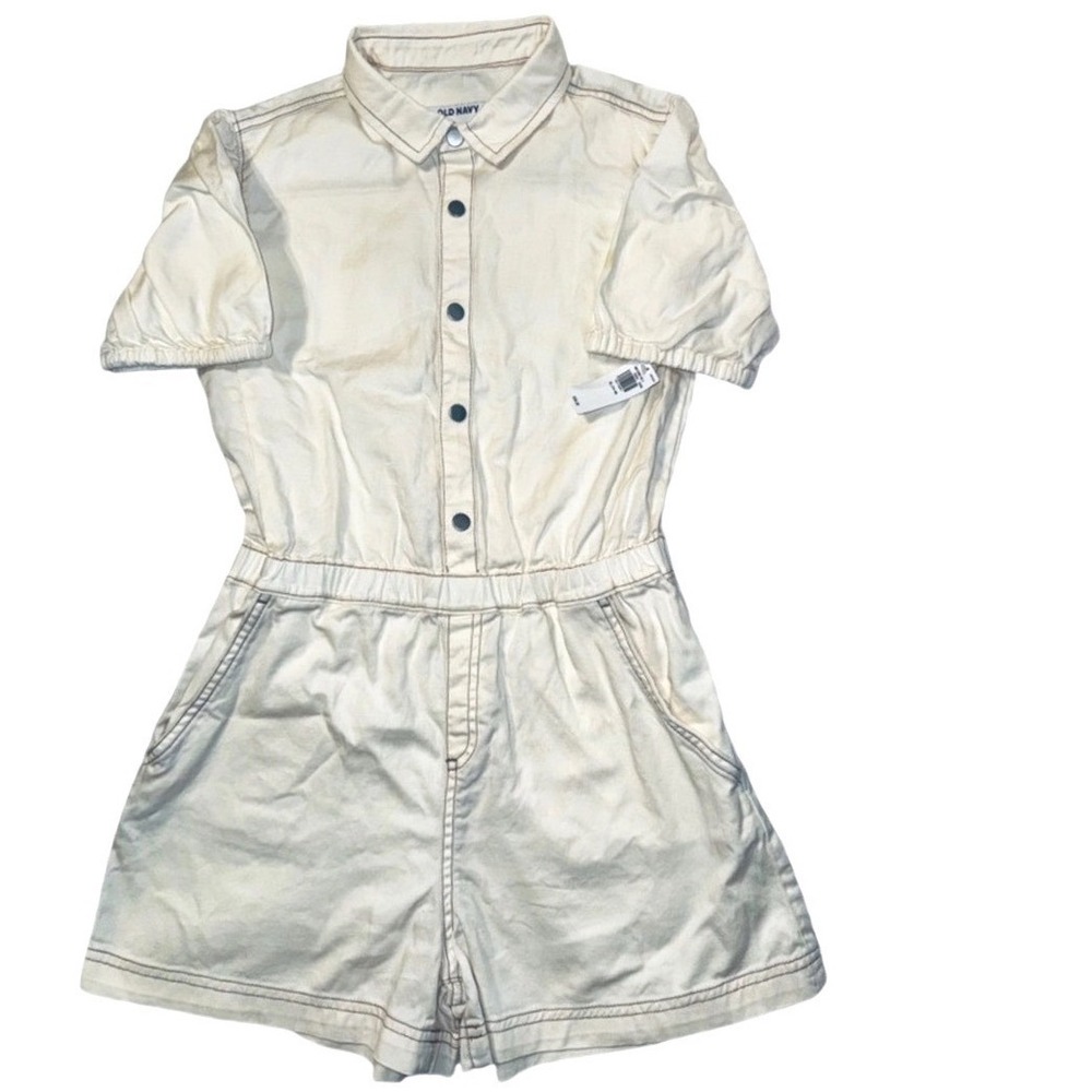 Old Navy Kids XL 14-16 Utility Romper Cream Off-White Cotton Twill Snap Front